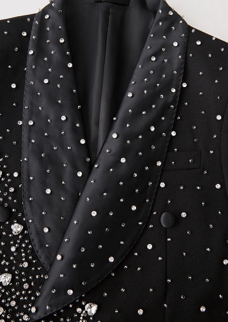 The Midnight Cascade - Black Crystal Fringe Tuxedo Set