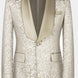 Jetted pockets detail on champagne gold shimmering jacquard tuxedo - Nevo Suits