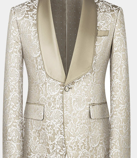 Men’s Tan Jacquard 3-Piece Wedding Groom Tuxedo