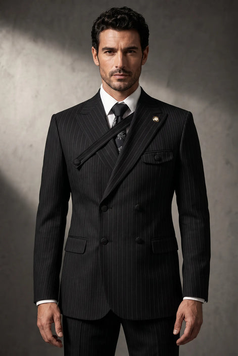 Monolith Sentinel - Black Pinstripe Asymmetric 2-Piece Suit
