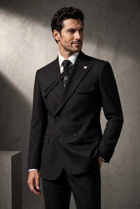 Monolith Sentinel - Black Pinstripe Asymmetric 2-Piece Suit