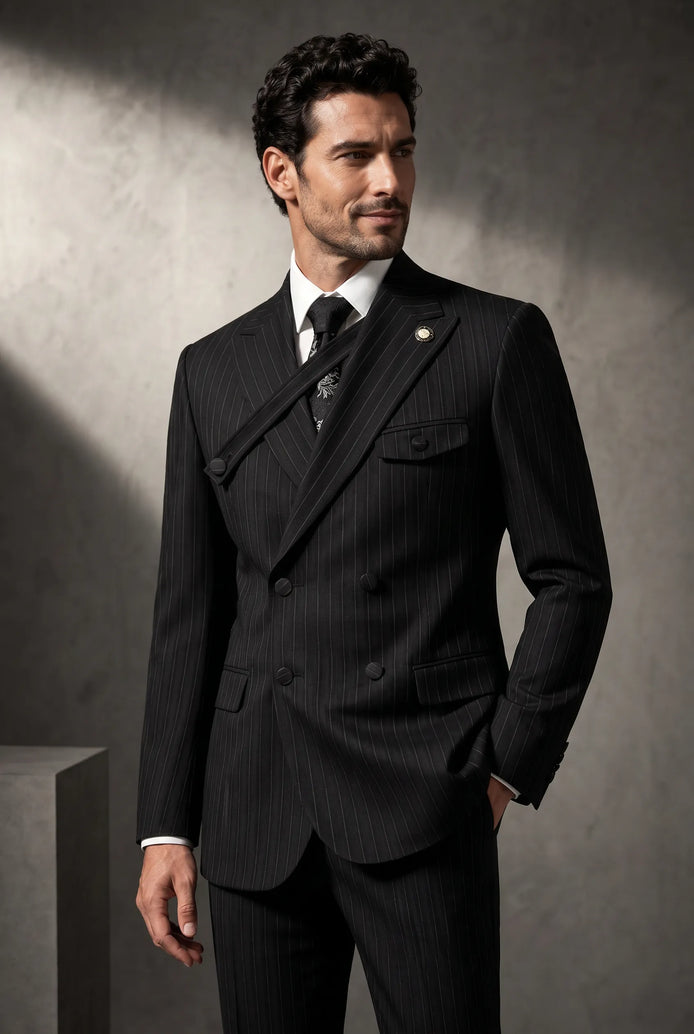 Monolith Sentinel - Black Pinstripe Asymmetric 2-Piece Suit