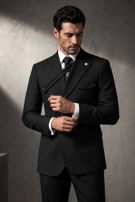 Monolith Sentinel - Black Pinstripe Asymmetric 2-Piece Suit