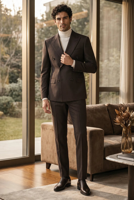 Sienna Citadel - Brown Pinstripe Double-Breasted 2-Piece Suit