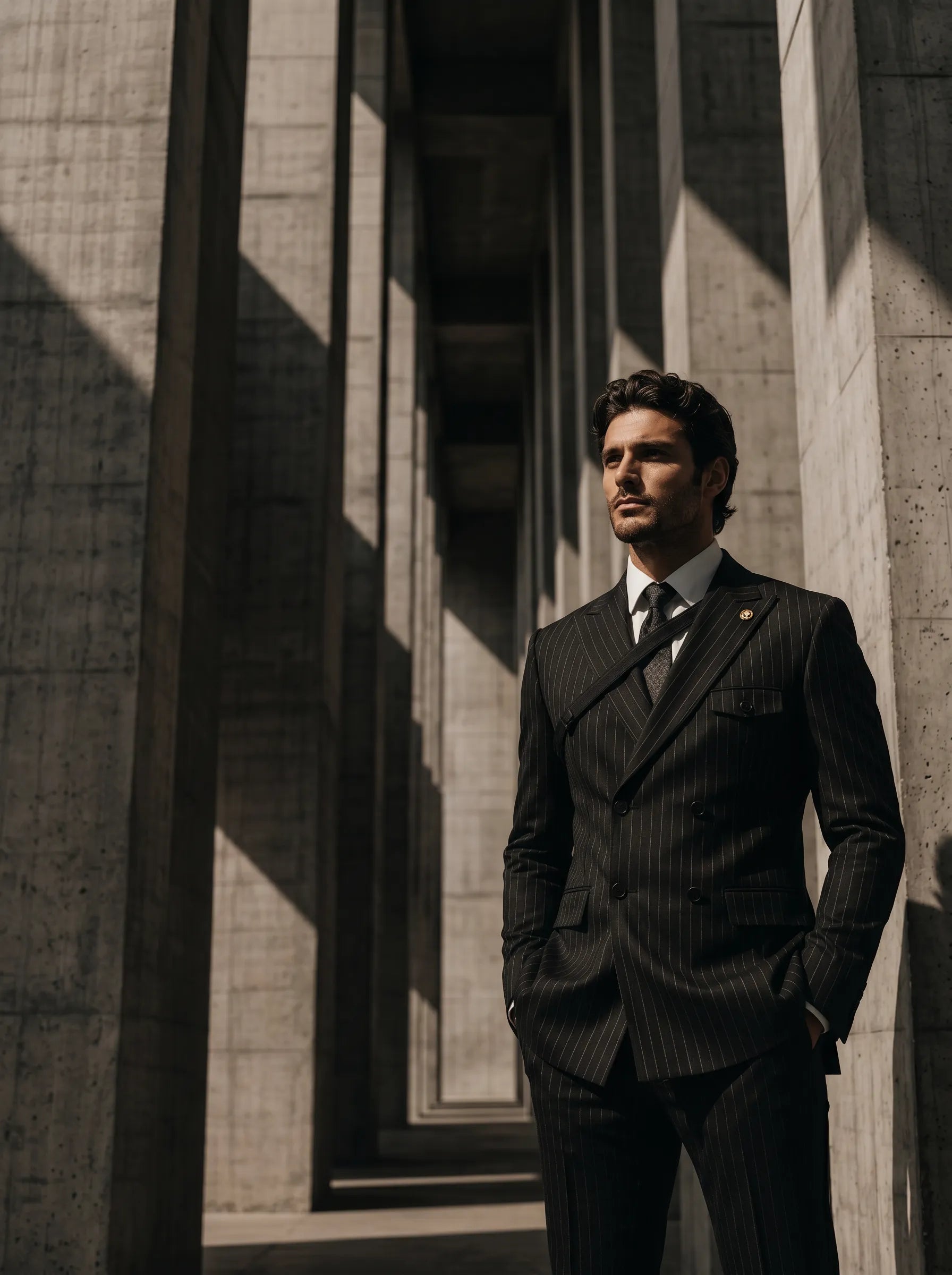 Monolith Sentinel - Black Pinstripe Asymmetric 2-Piece Suit