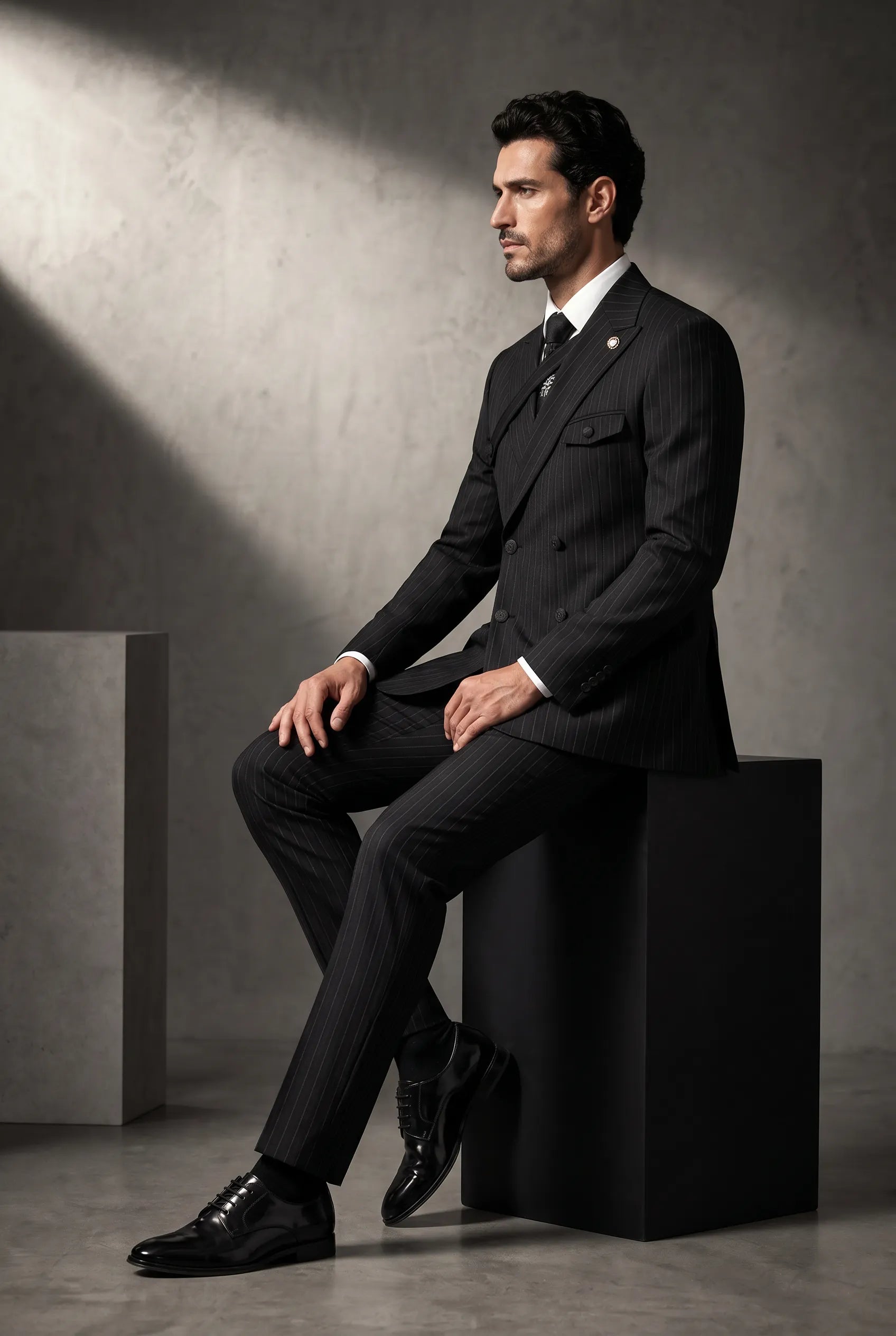 Monolith Sentinel - Black Pinstripe Asymmetric 2-Piece Suit