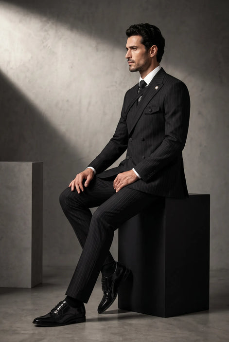 Monolith Sentinel - Black Pinstripe Asymmetric 2-Piece Suit