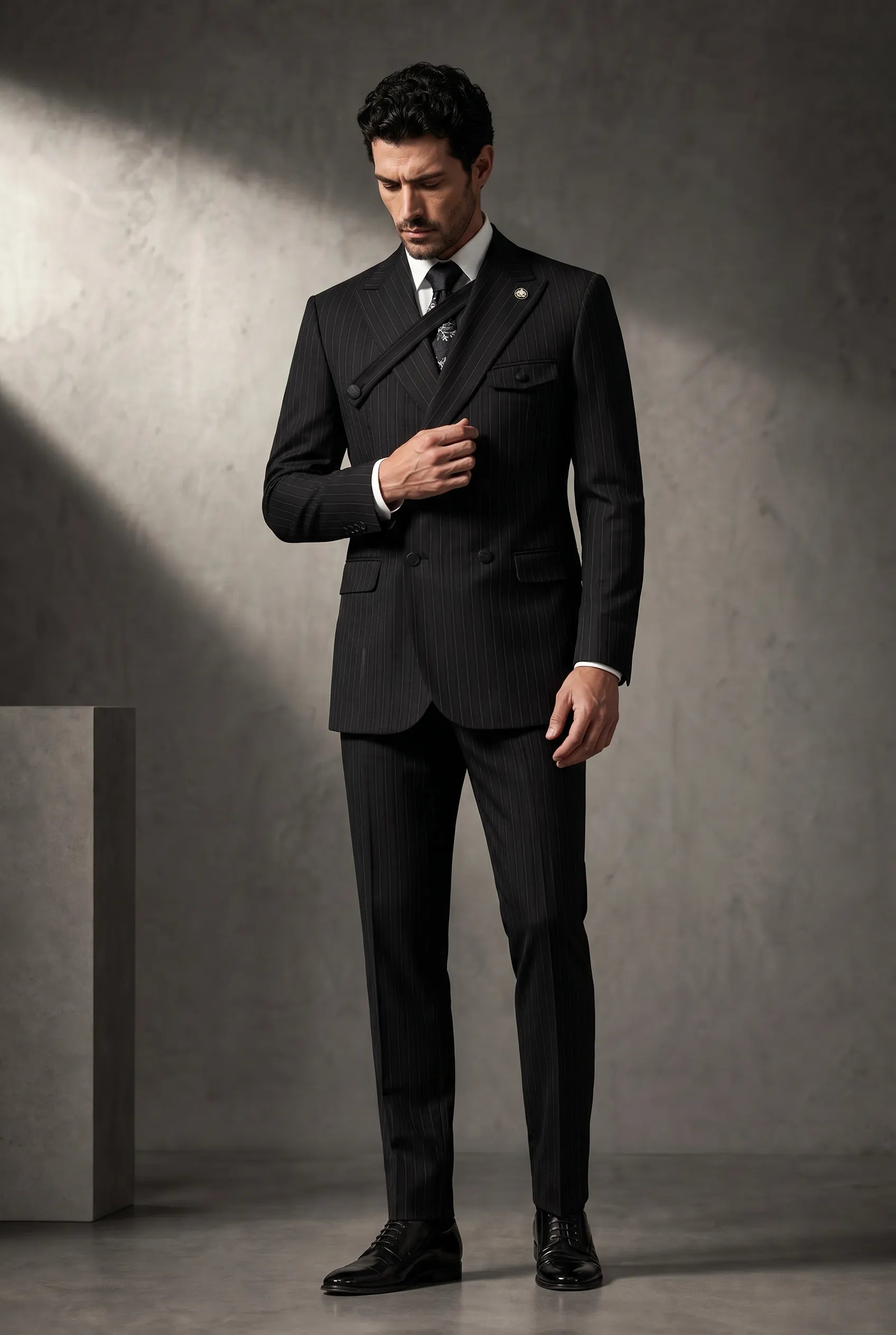 Monolith Sentinel - Black Pinstripe Asymmetric 2-Piece Suit