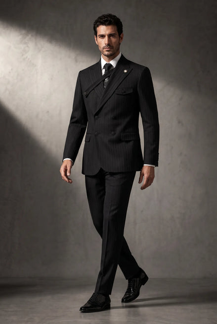Monolith Sentinel - Black Pinstripe Asymmetric 2-Piece Suit