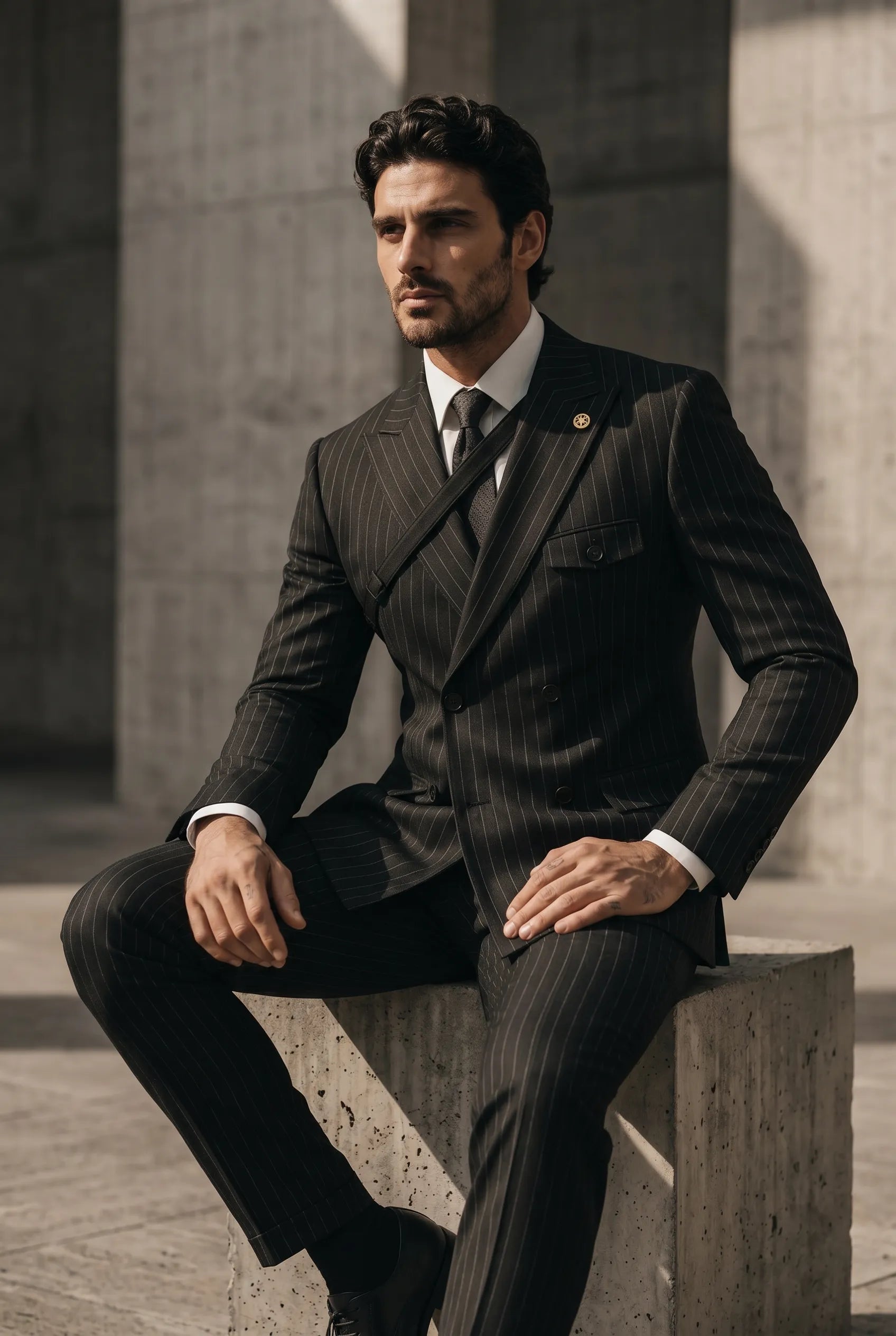 Monolith Sentinel - Black Pinstripe Asymmetric 2-Piece Suit