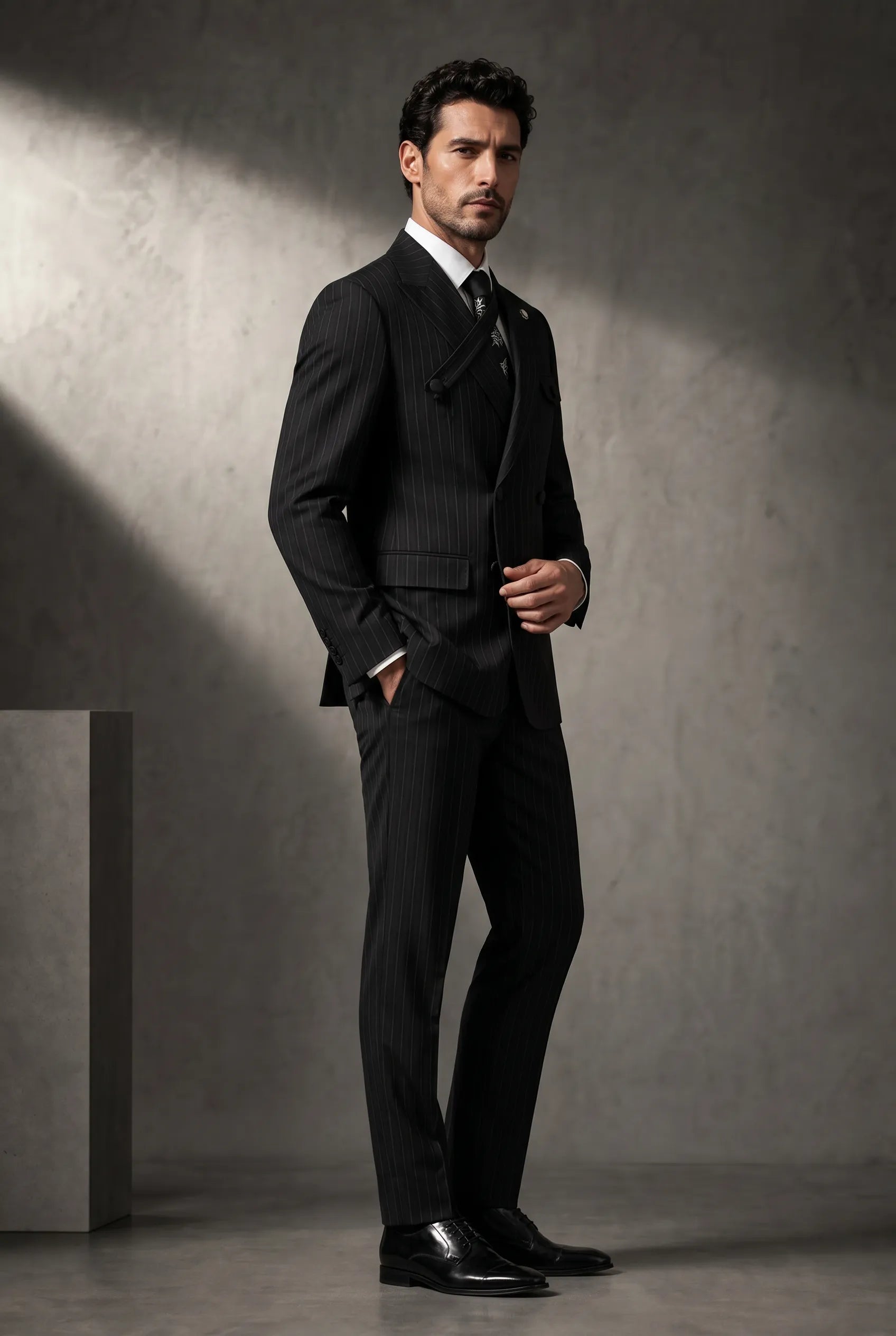 Monolith Sentinel - Black Pinstripe Asymmetric 2-Piece Suit