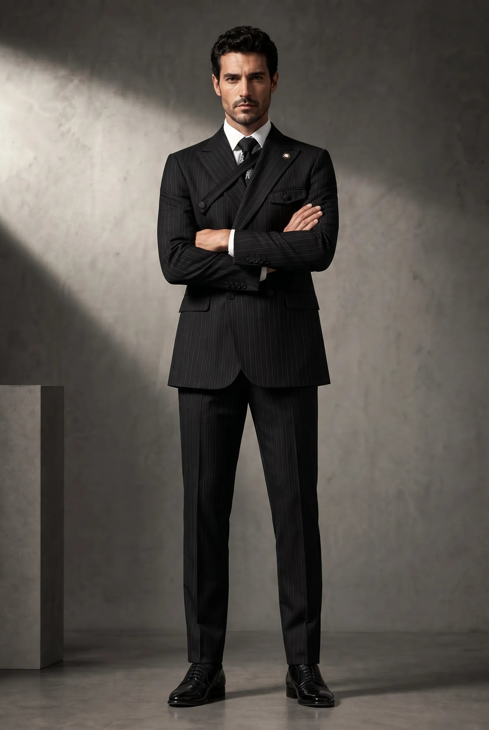 Monolith Sentinel - Black Pinstripe Asymmetric 2-Piece Suit
