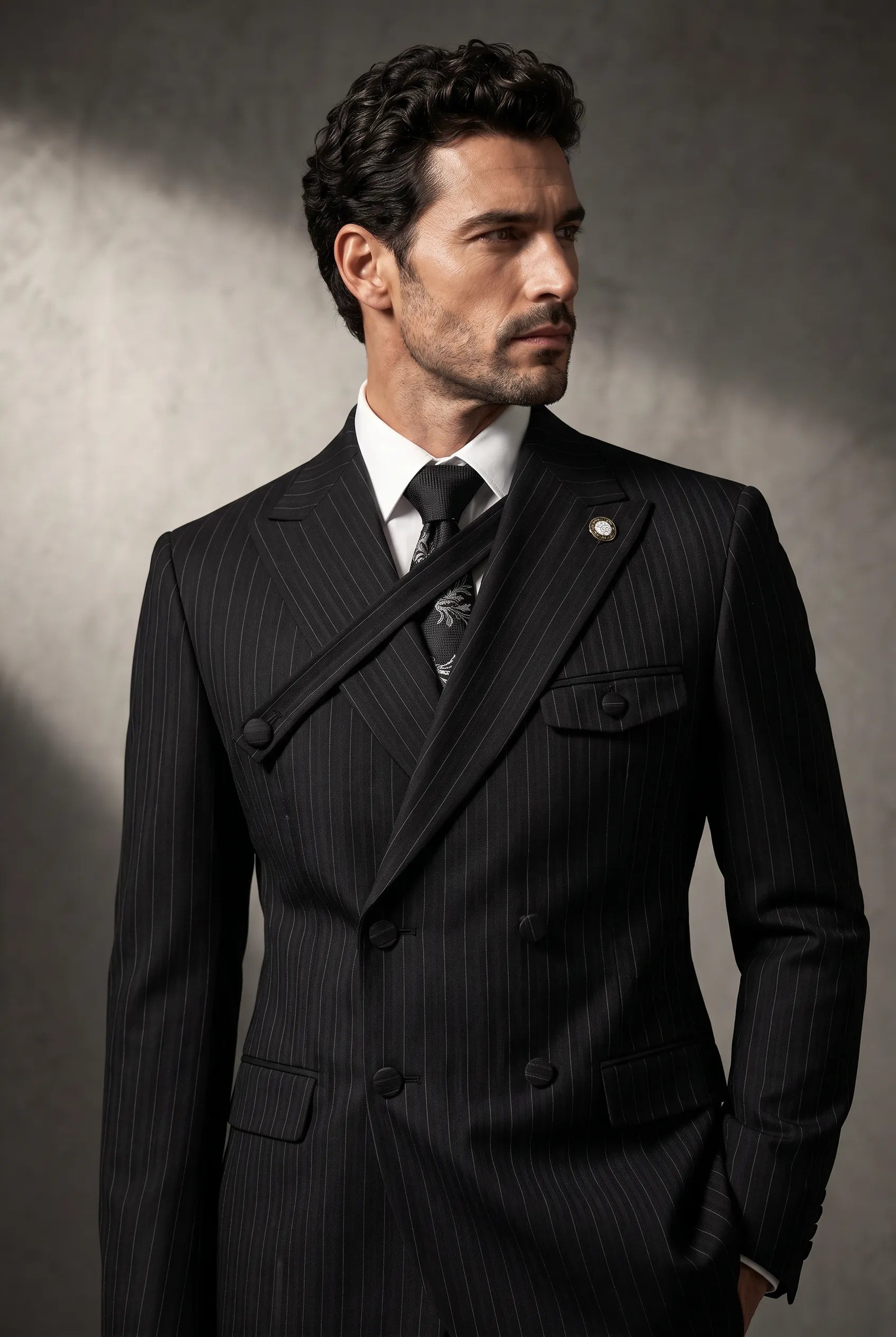 Monolith Sentinel - Black Pinstripe Asymmetric 2-Piece Suit