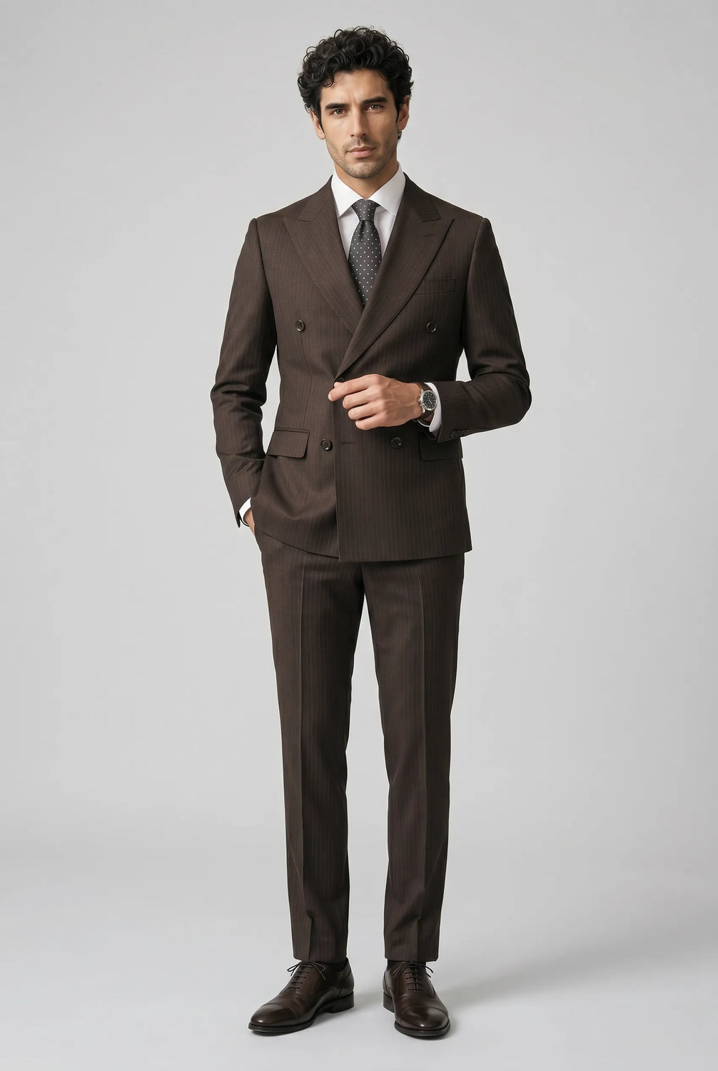 Walnut Charter - Brown Pinstripe Double-Breasted 2-Piece Suit - product image 1 | Nevo Suit