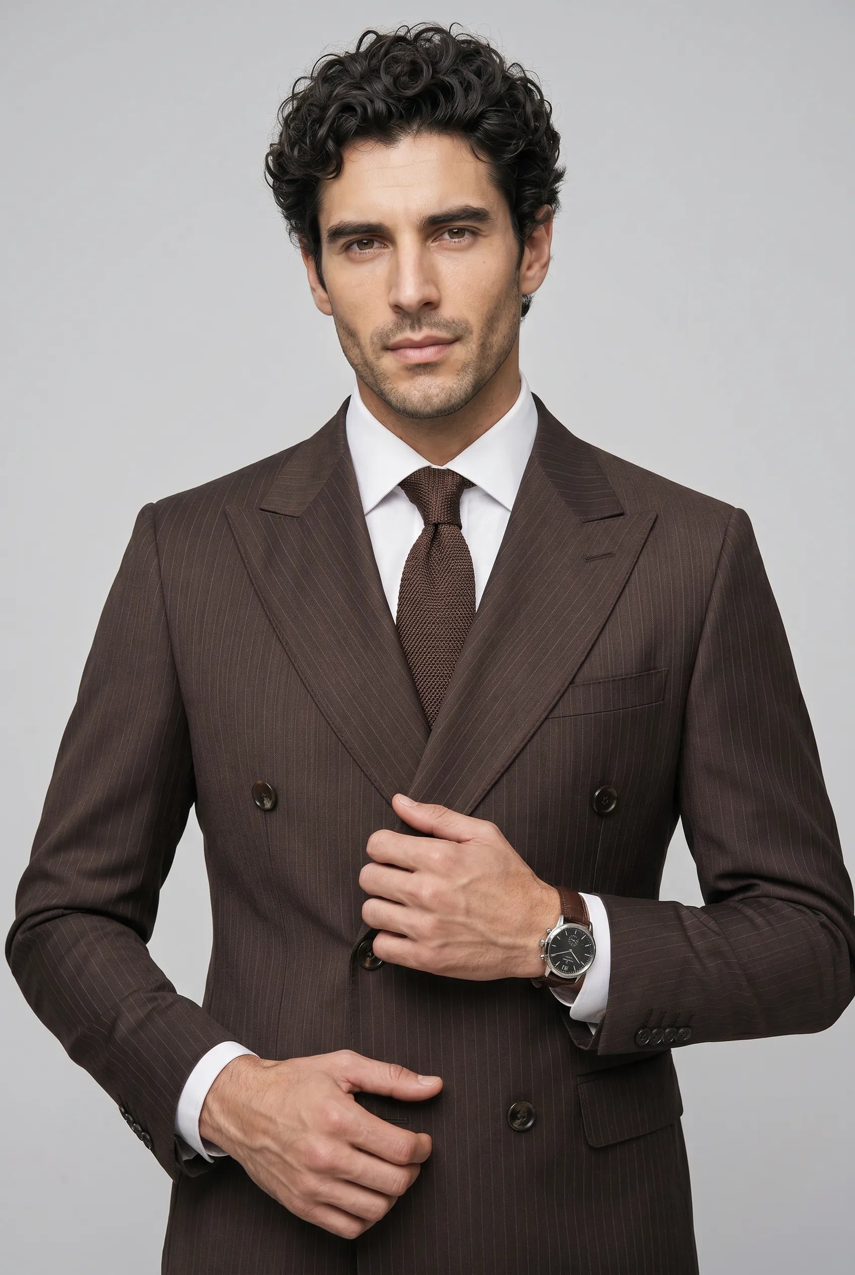 Sienna Citadel - Brown Pinstripe Double-Breasted 2-Piece Suit