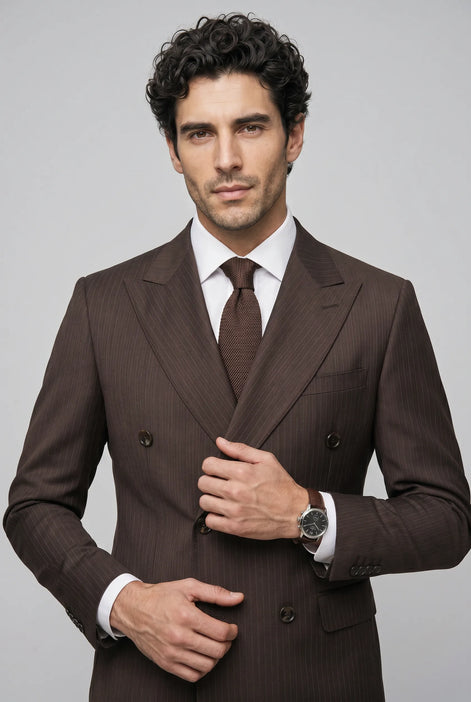 Sienna Citadel - Brown Pinstripe Double-Breasted 2-Piece Suit