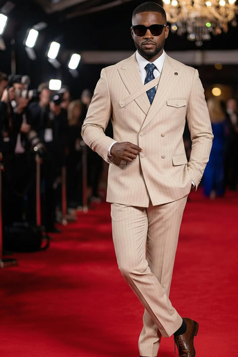 Alabaster Sentinel - Beige Pinstripe 2-Piece Suit - Nevo Suits