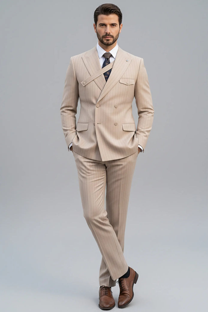 Alabaster Sentinel - Beige Pinstripe 2-Piece Suit - Nevo Suits