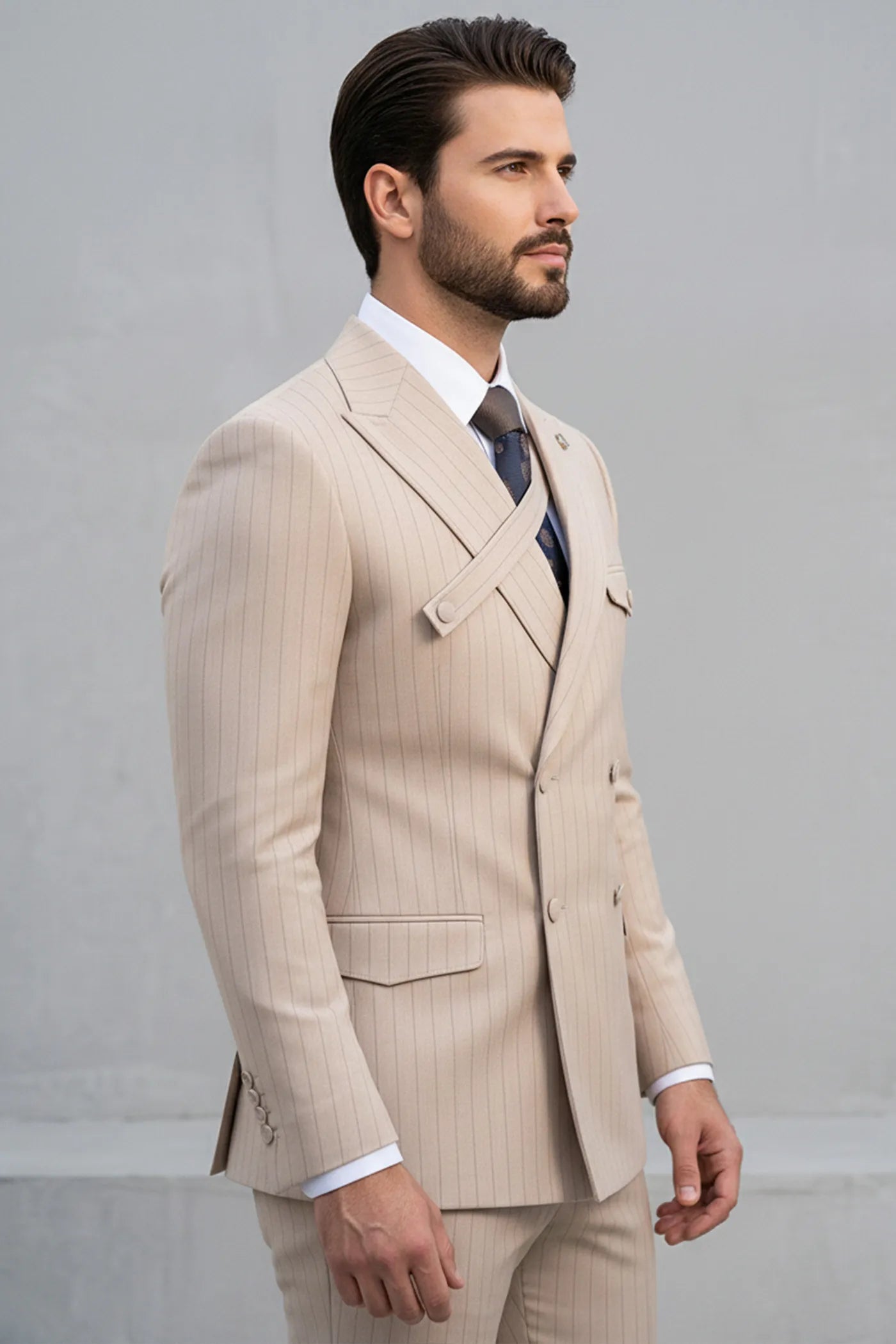 Alabaster Sentinel - Beige Pinstripe 2-Piece Suit - Nevo Suits
