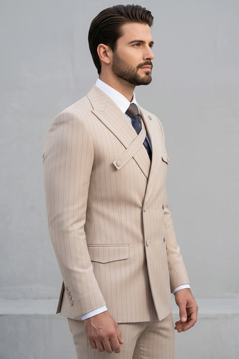 Alabaster Sentinel - Beige Pinstripe 2-Piece Suit - Nevo Suits