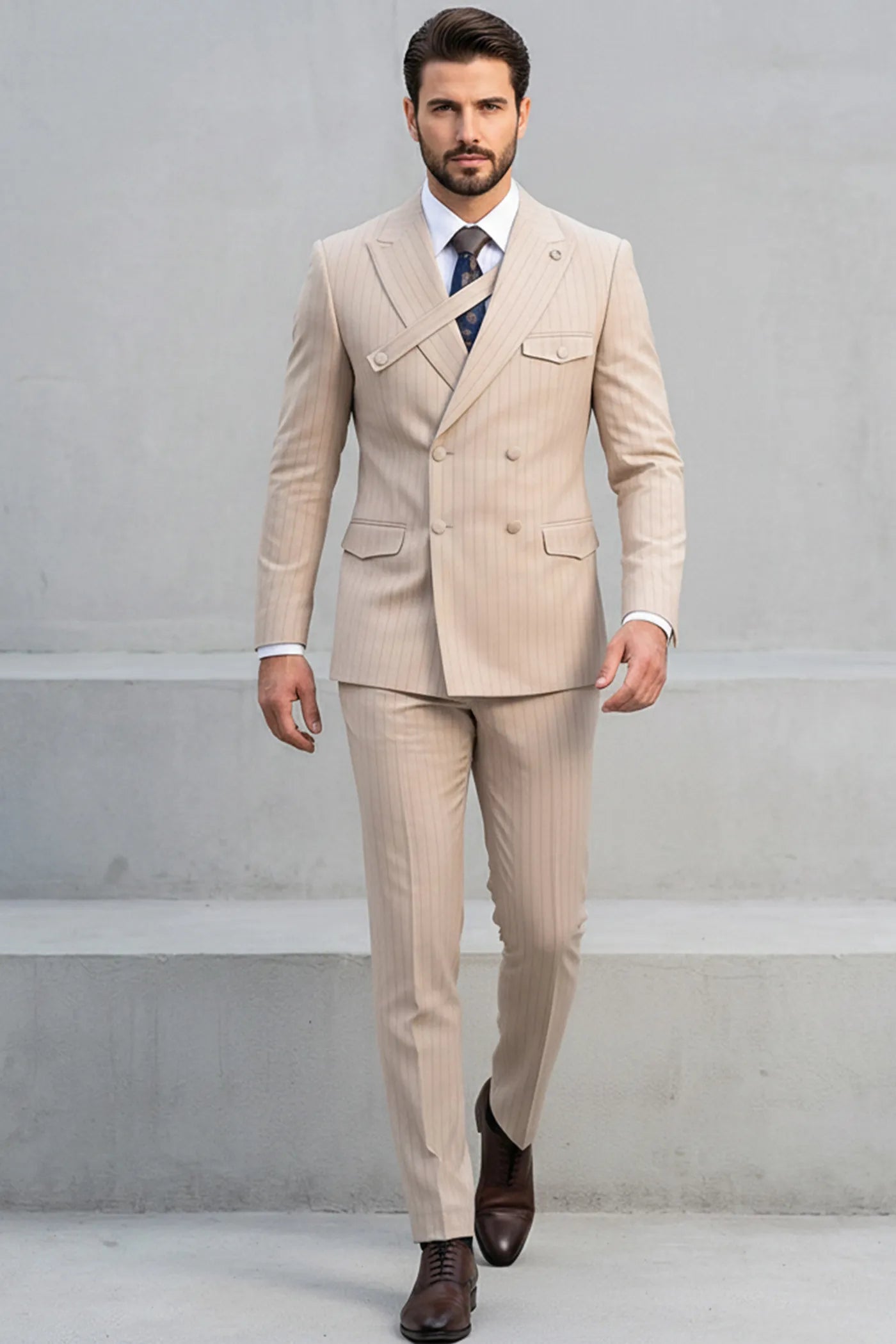 Alabaster Sentinel - Beige Pinstripe 2-Piece Suit - Nevo Suits