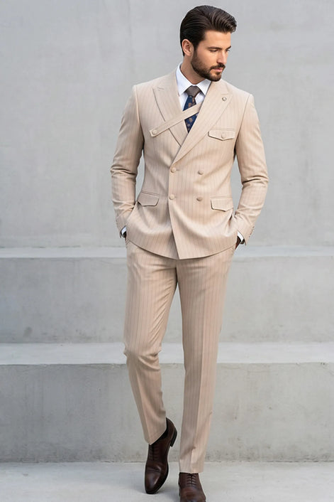 Alabaster Sentinel - Beige Pinstripe 2-Piece Suit - Nevo Suits