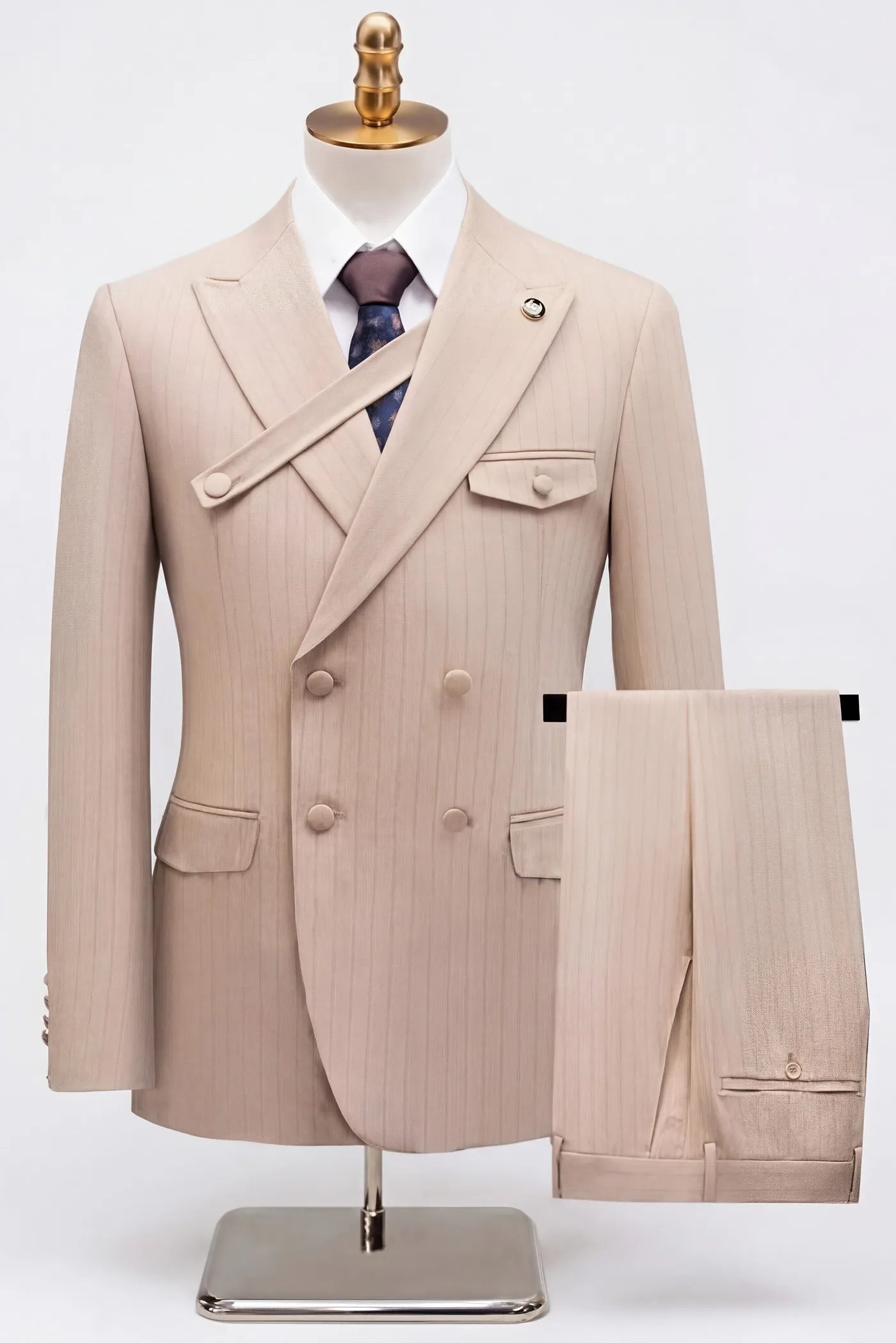 Alabaster Sentinel - Beige Pinstripe 2-Piece Suit - Nevo Suits