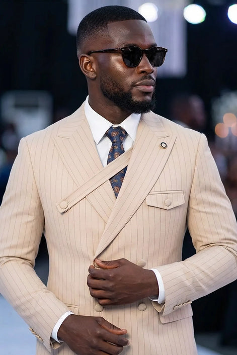 Alabaster Sentinel - Beige Pinstripe 2-Piece Suit - Nevo Suits