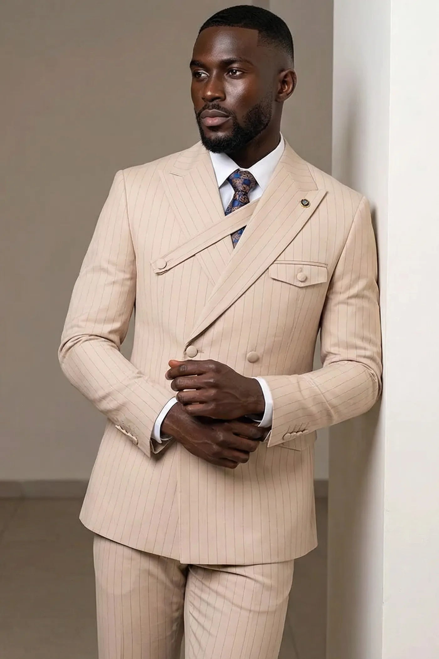 Alabaster Sentinel - Beige Pinstripe 2-Piece Suit - Nevo Suits
