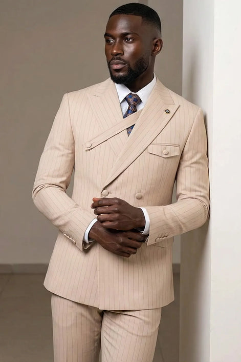 Alabaster Sentinel - Beige Pinstripe 2-Piece Suit - Nevo Suits