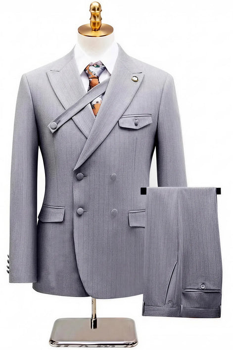 Iron Sentinel - Grey Pinstripe Cross-Strap 2-Piece Suit - Nevo Suits