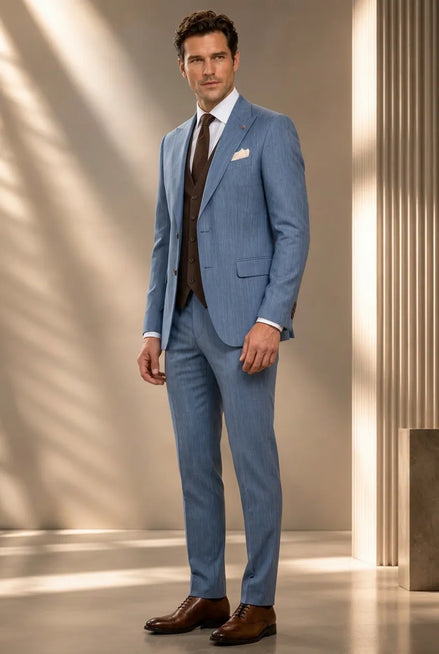 Atlas Envoy - Steel Blue Pinstripe 3-Piece Suit Set