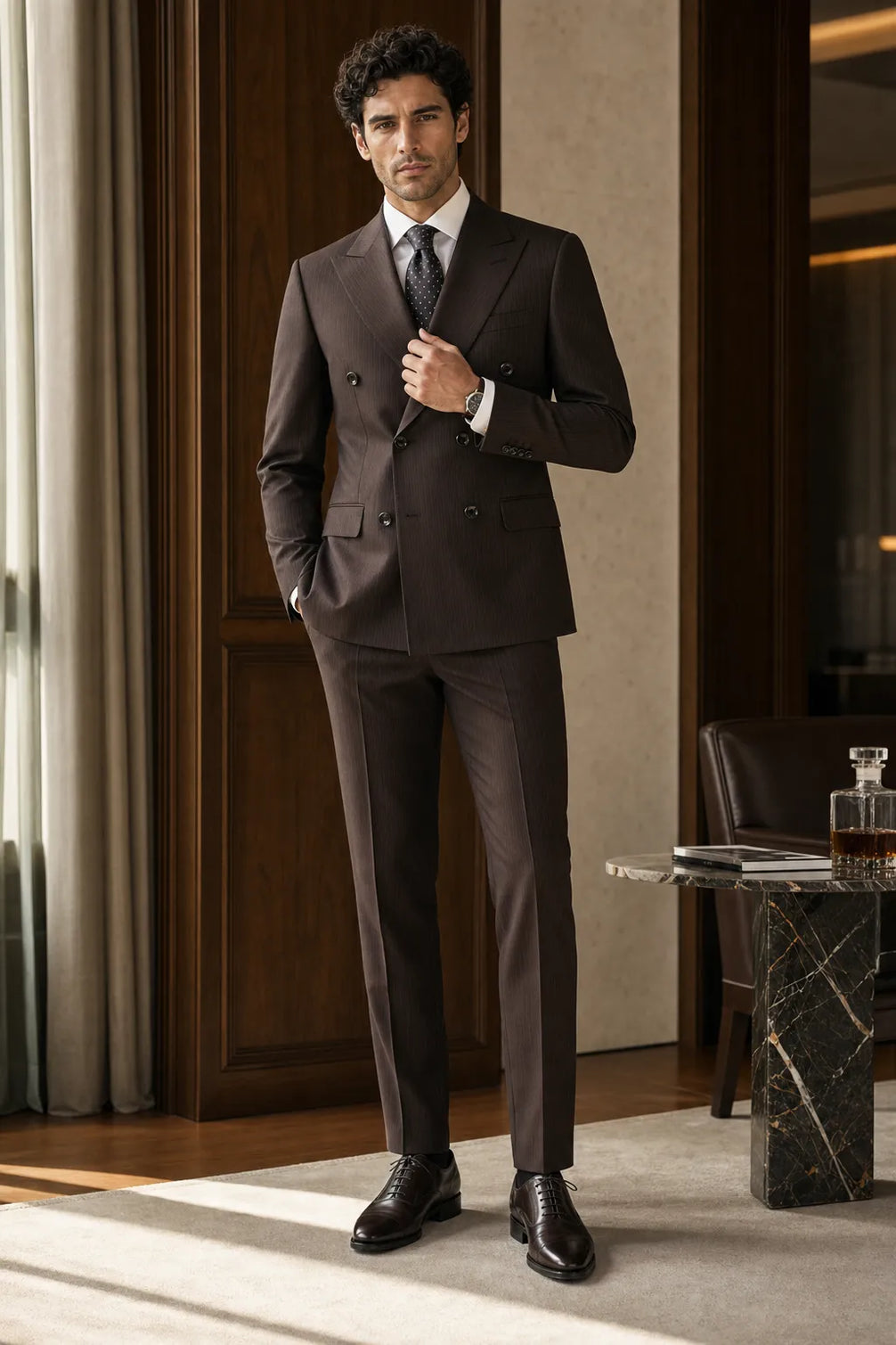 Walnut Charter - Brown Pinstripe Double-Breasted 2-Piece Suit - product image 2 | Nevo Suit