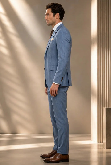 Atlas Envoy - Steel Blue Pinstripe 3-Piece Suit Set