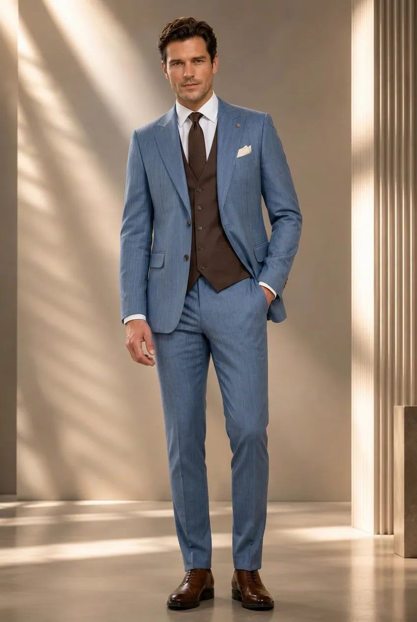 Atlas Envoy - Steel Blue Pinstripe 3-Piece Suit Set