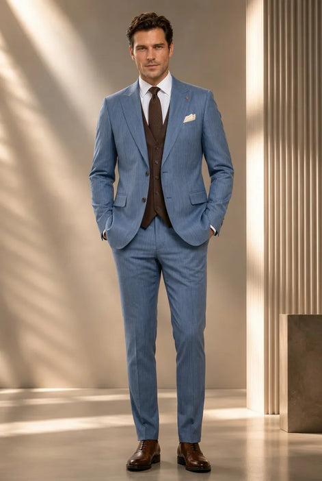 Atlas Envoy - Steel Blue Pinstripe 3-Piece Suit Set