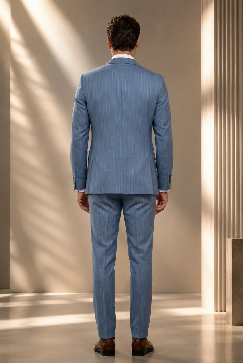 Atlas Envoy - Steel Blue Pinstripe 3-Piece Suit Set
