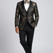 Black Gold Floral Jacquard Shawl Tuxedo - model front view - Nevo Suit