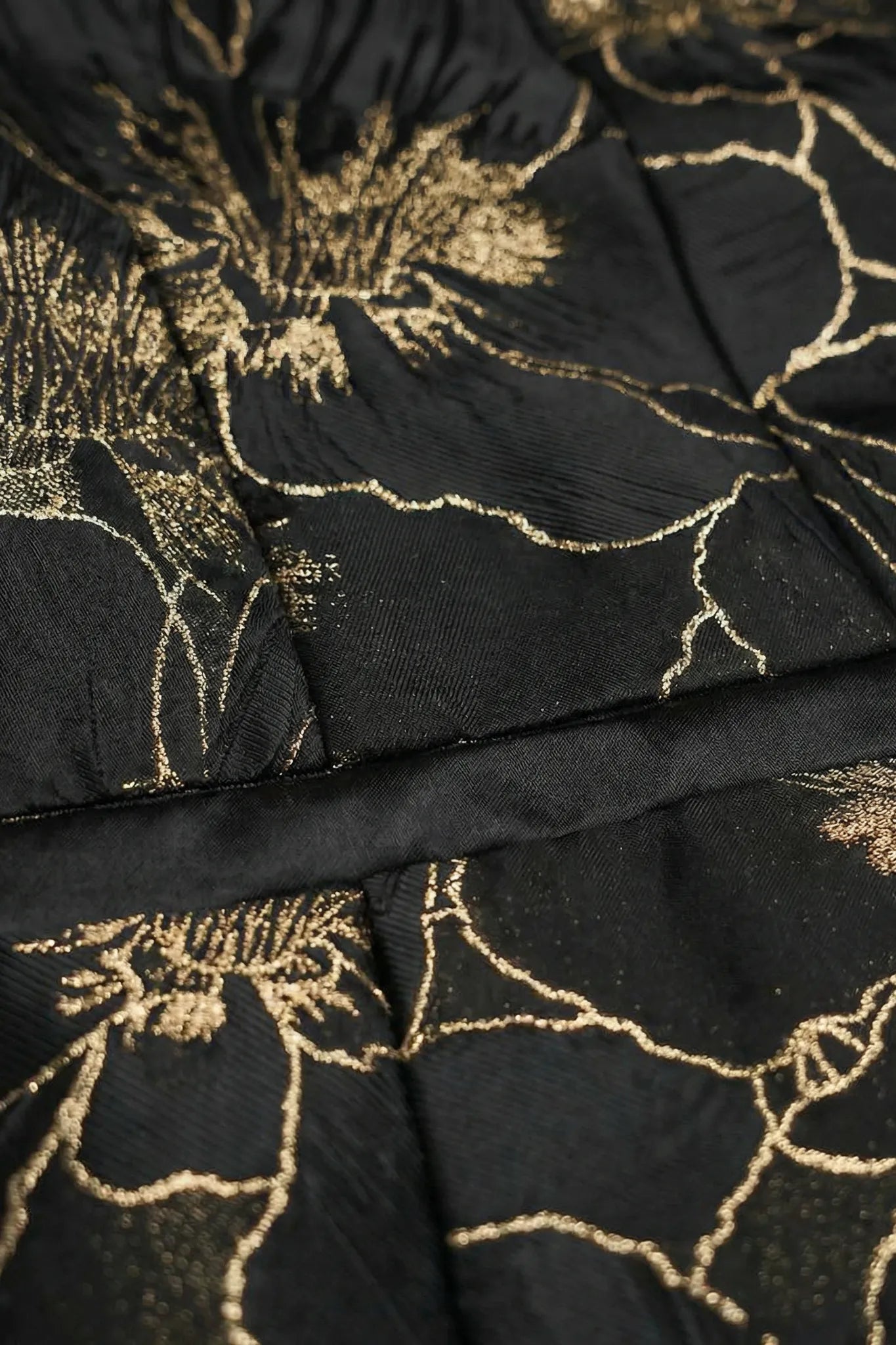 Black Gold Floral Jacquard Shawl Tuxedo - studio view a - Nevo Suit