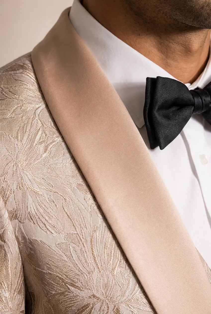 Topaz Symphony Champagne Gold Floral Jacquard 3-Piece Tuxedo - Nevo Suit