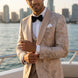 Topaz Symphony Champagne Gold Floral Jacquard 3-Piece Tuxedo - Nevo Suit