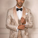 Topaz Symphony Champagne Gold Floral Jacquard 3-Piece Tuxedo - Nevo Suit