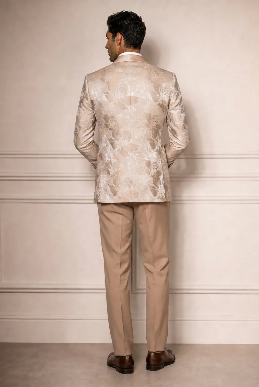 Topaz Symphony Champagne Gold Floral Jacquard 3-Piece Tuxedo - Nevo Suit