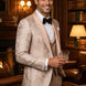 Topaz Symphony Champagne Gold Floral Jacquard 3-Piece Tuxedo - Nevo Suit