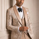 Topaz Symphony Champagne Gold Floral Jacquard 3-Piece Tuxedo - Nevo Suit