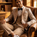 Topaz Symphony Champagne Gold Floral Jacquard 3-Piece Tuxedo - Nevo Suit