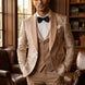 Topaz Symphony Champagne Gold Floral Jacquard 3-Piece Tuxedo - Nevo Suit