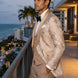 Topaz Symphony Champagne Gold Floral Jacquard 3-Piece Tuxedo - Nevo Suit
