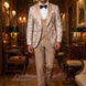 Topaz Symphony Champagne Gold Floral Jacquard 3-Piece Tuxedo - Nevo Suit