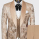 Side view - Champagne Gold Floral Jacquard Shawl Tuxedo - Nevo Suit
